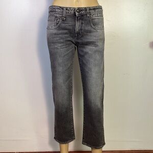 R13 Boy Straight Cropped  Denim Jeans in Leyton Black Stretch Sz 27 NNT